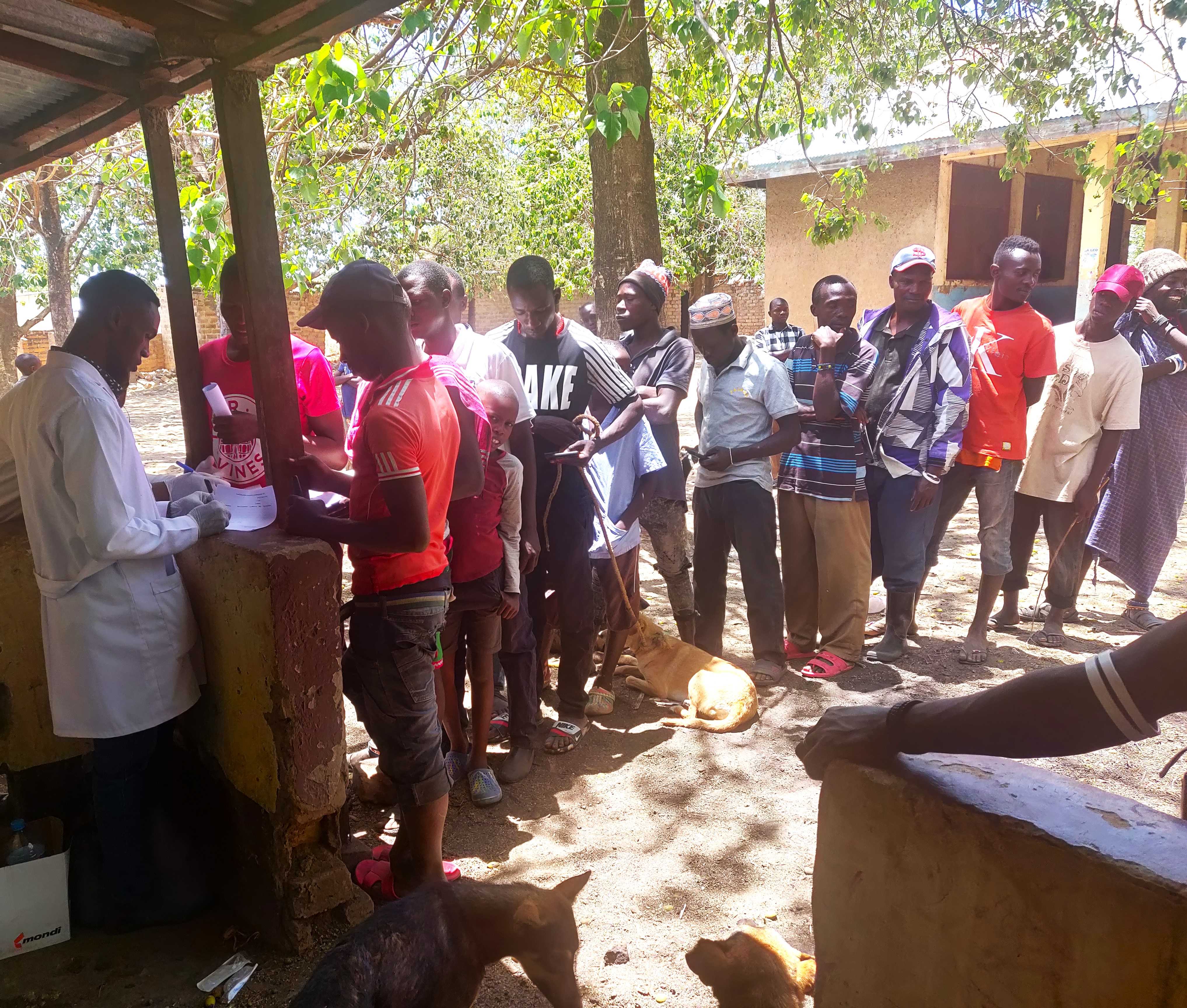 People lining up to have their pet dogs vaccinated against rabies during WRD 2022 in Tanzania